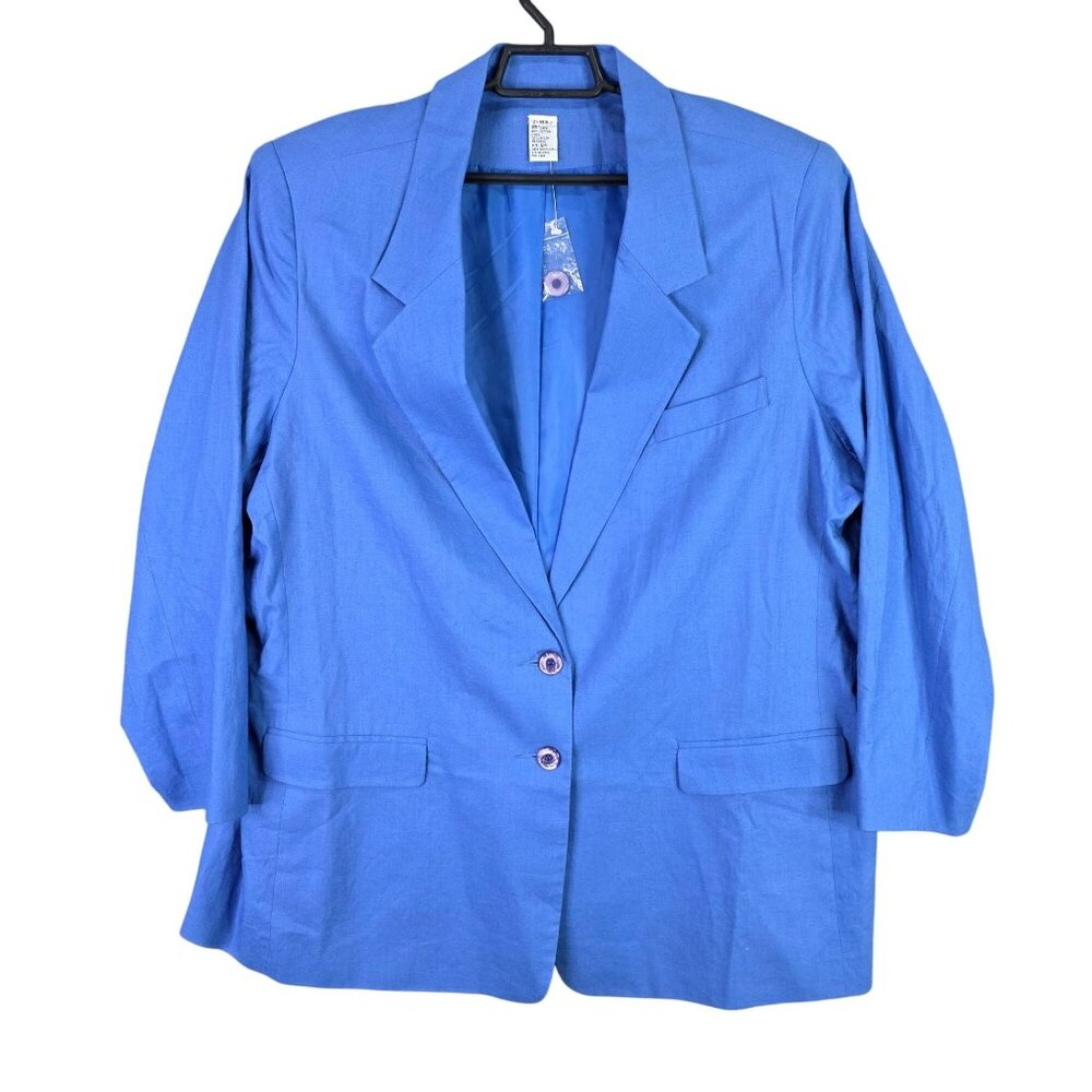 Mens Blue Linen Cotton Blend Blazer Jacket Two-Button & Pockets Size 39R